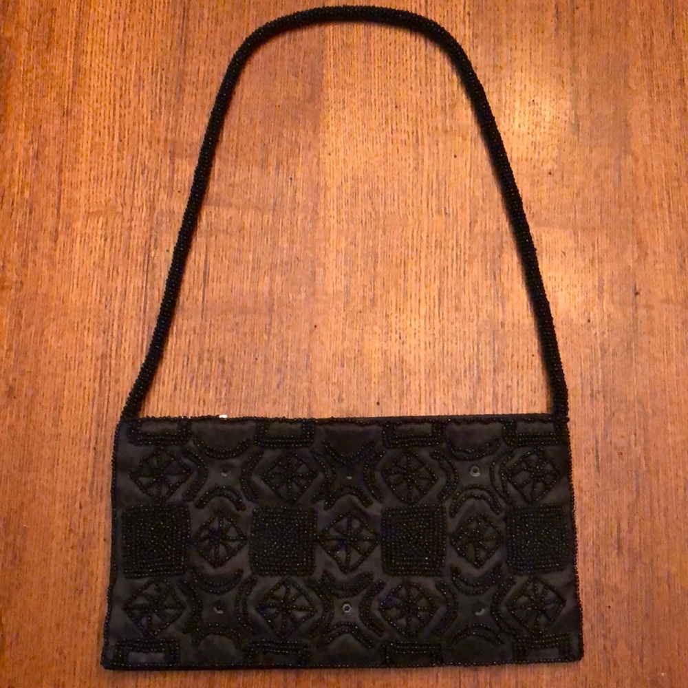 COPY - Satin Black Beaded evening bag - Picture 2 of 6